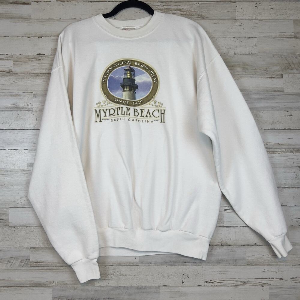 Vintage 90s Myrtle Beach South Carolina Lighthouse Sweatshirt Mens Large White